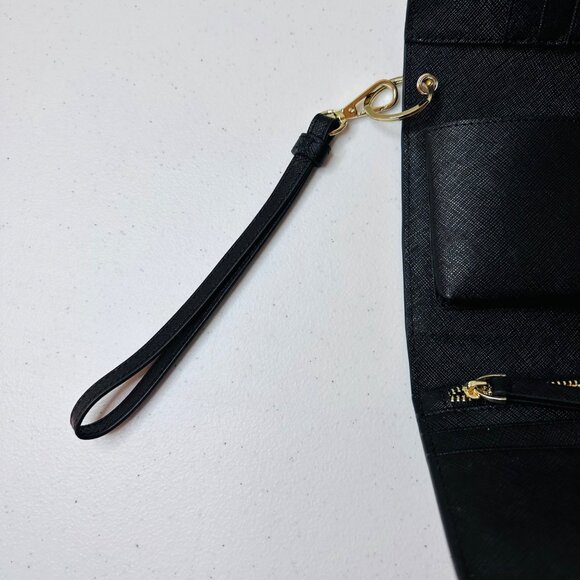 Langford Saint Jasmine Saffiano Black Wristlet Tri-fold Wallet With Gold Accents - Picture 5 of 15